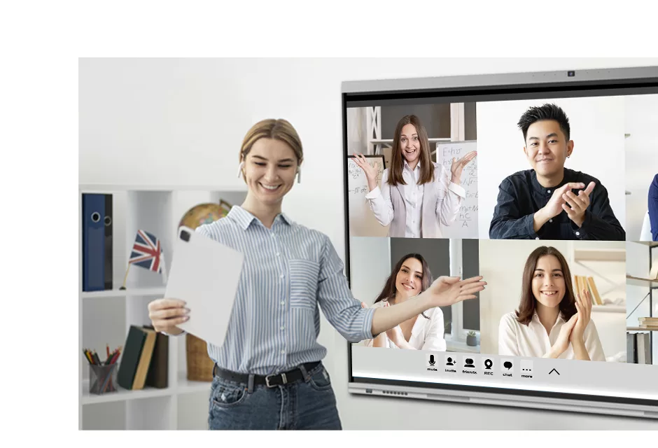 Enhance remote meetings and online classrooms with our smart board for classrooms, equipped with a high-resolution 1300MP camera and 8 arrays microphone for crystal-clear video and audio.
